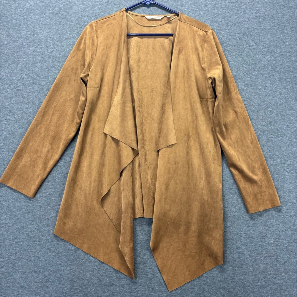 Soft Surroundings Cardigan Womens M Suede Like Open Front Draped Waterfall Brown